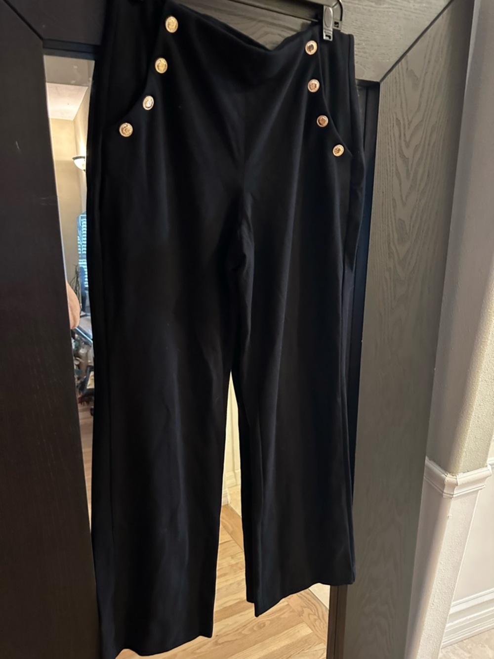 Express Black Wide-Leg Pants with Gold Buttons